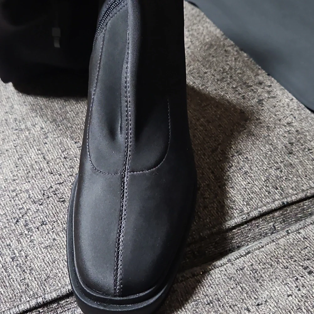 Zara Black Over the Knee Boots with Chunky Heel and Platfor… - Picture 6 of 11
